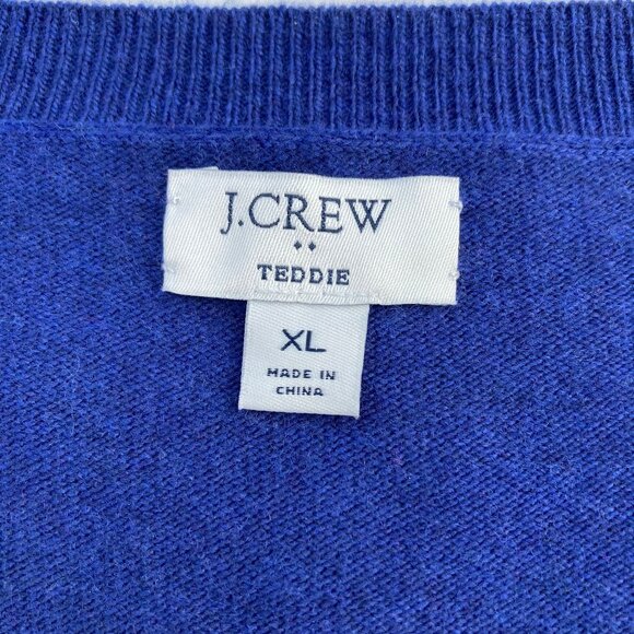 J. Crew Teddie Sweater Wool / Cotton Blend Deep Blue LS Crew Neck, EUC, size XL - Picture 3 of 7